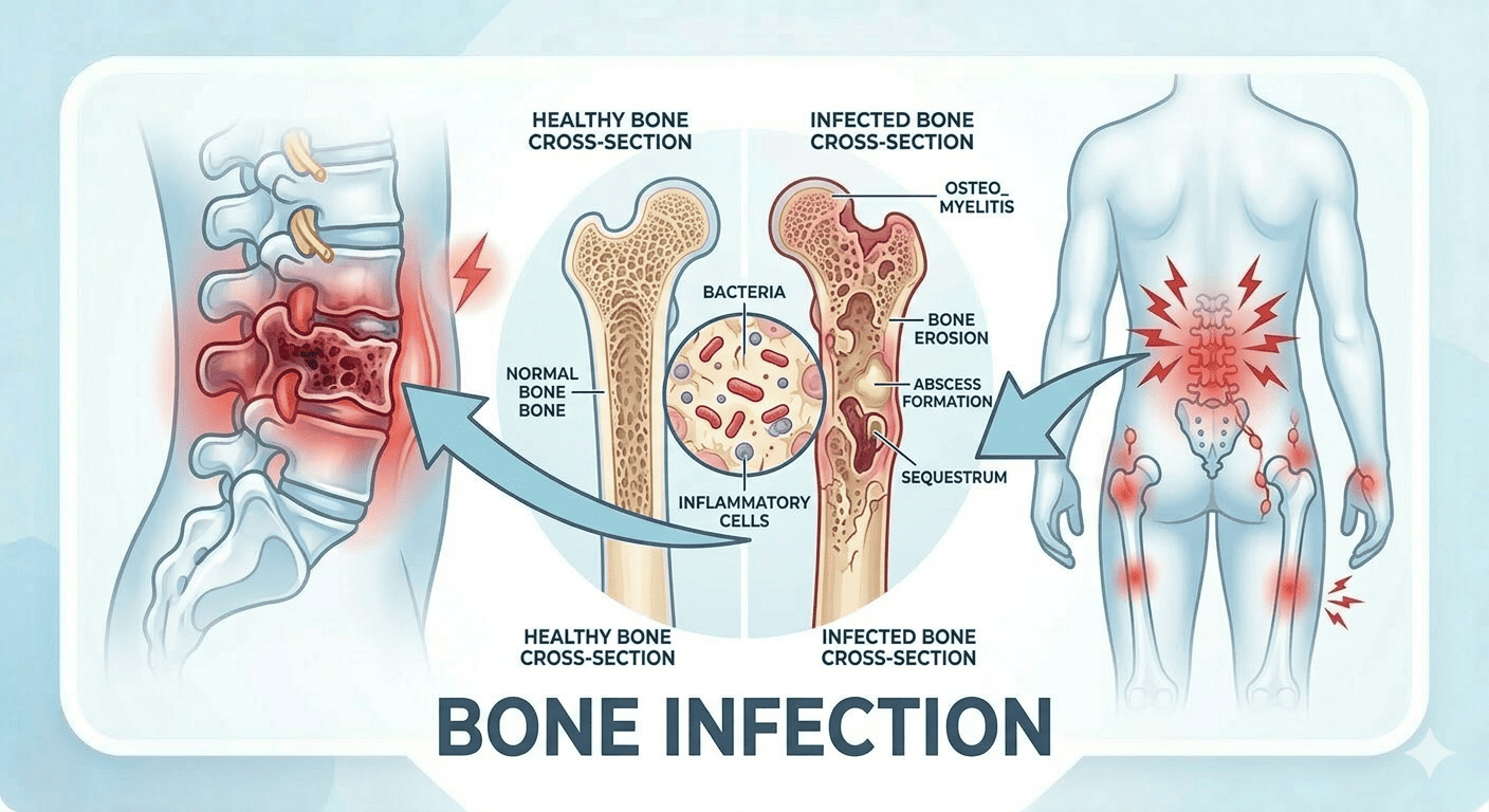 Medical team treating bone infection osteomyelitis