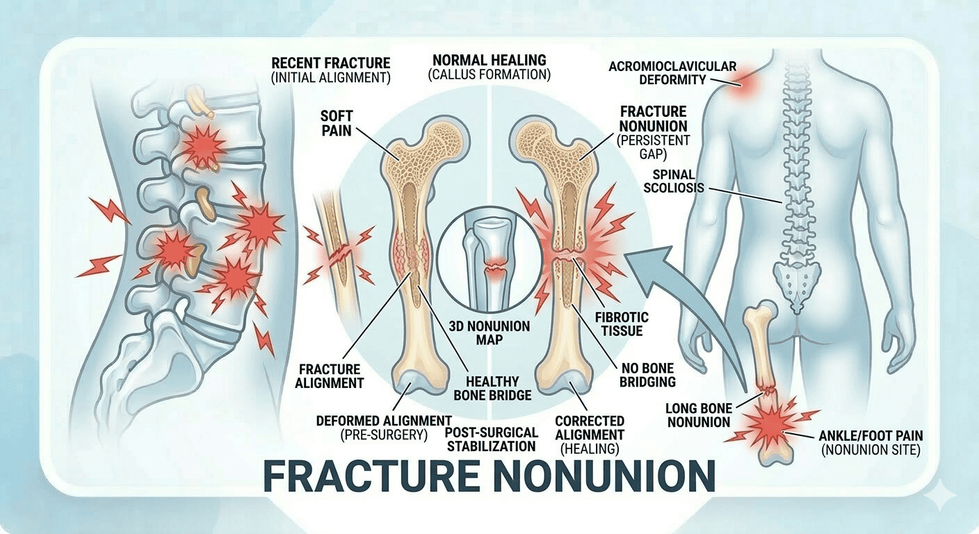 X-ray showing fracture nonunion requiring advanced treatment
