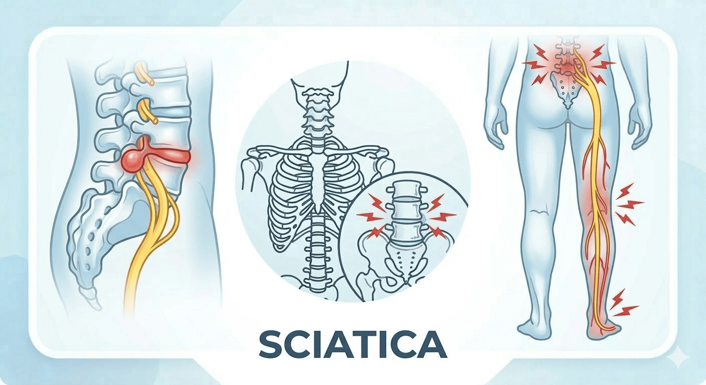 Patient experiencing sciatic nerve pain in lower back and leg