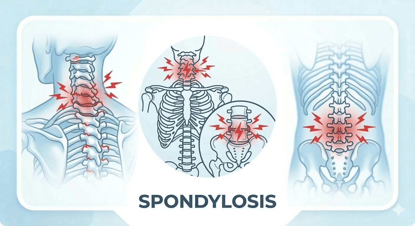 Spine model showing spondylosis vertebral degeneration